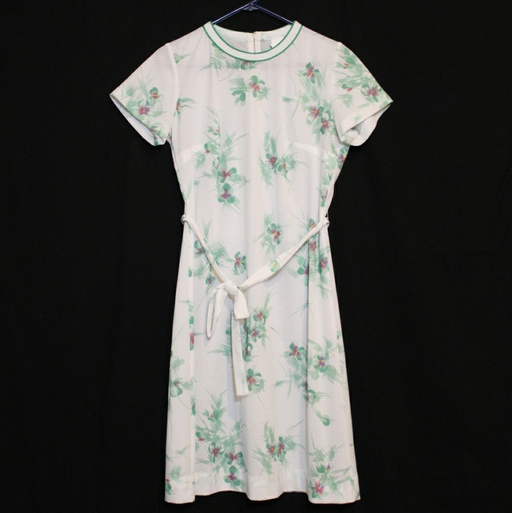 Green and white Vintage sheer floral tennis dress